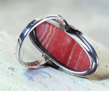 Lange roze rhodochrosiet  zilveren ring pr 1