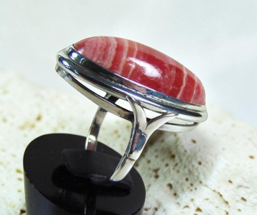 Lange roze rhodochrosiet  zilveren ring pr 3