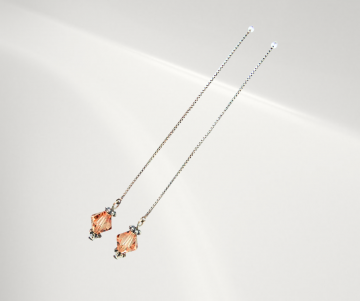 Lange zilver lampion champagne glaskraal oorbellen pr