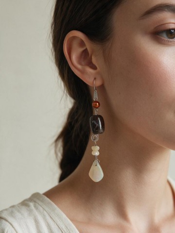 Lange zilver opaal parel oorbellen pr model