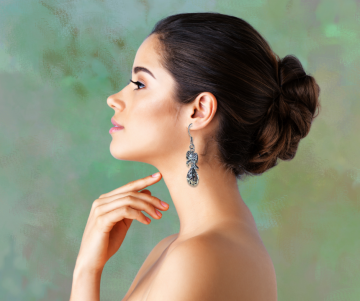 Lange zware zilveren filigraan strik druppel oorbellen oor dame