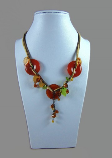 Leren veter ketting met carneool donuts 3