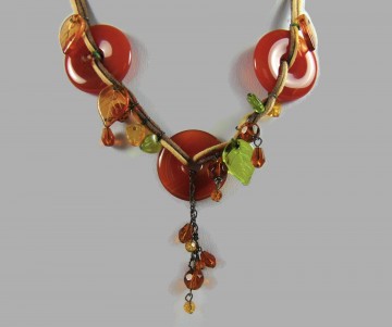 Leren veter ketting met carneool donuts 5