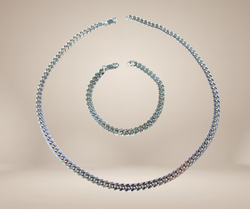 Massief zilveren gourmet schakel ketting armband set beige achtergrond