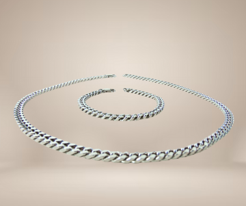 Massief zilveren gourmet schakel ketting armband set beige achtergrond 1