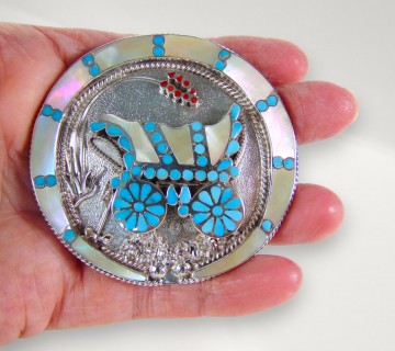 Mega grote dishta zuni native american turquoise koraal parelmoer inleg huifkar bolo tie hanger ketting hand