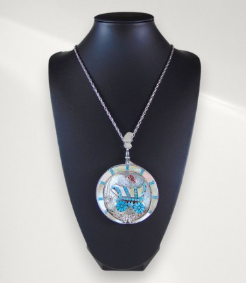 Mega grote dishta zuni native american turquoise koraal parelmoer inleg huifkar bolo tie hanger ketting pr 2
