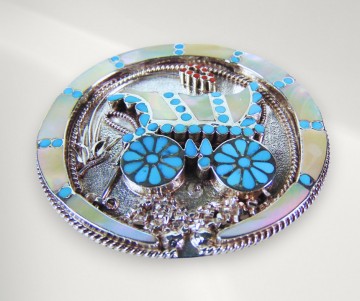 Mega grote dishta zuni native american turquoise koraal parelmoer inleg huifkar bolo tie hanger ketting pr 9