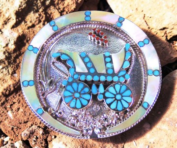 Mega grote dishta zuni native american turquoise koraal parelmoer inleg huifkar bolo tie hanger ketting pr rots