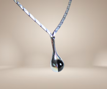 Modernist 835 zilver aparte onyx ketting hanger beige achtergrond 2