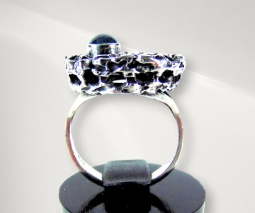 Modernist brutalist ronde structuur ring lapis lazuli zilver pr 3