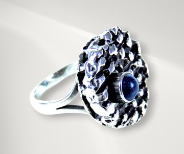 Modernist brutalist ronde structuur ring lapis lazuli zilver pr 5