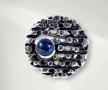 Modernist brutalist ronde structuur ring lapis lazuli zilver pr 6