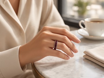 Modernist zilver en vierkant geslepen granaat rijring pr 1