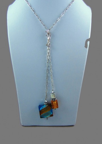 Modernist zilveren forever ling lange ketting art glas open 1