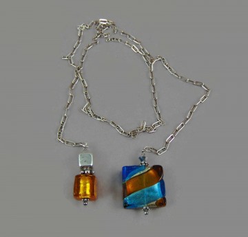 Modernist zilveren forever ling lange ketting art glas open 2