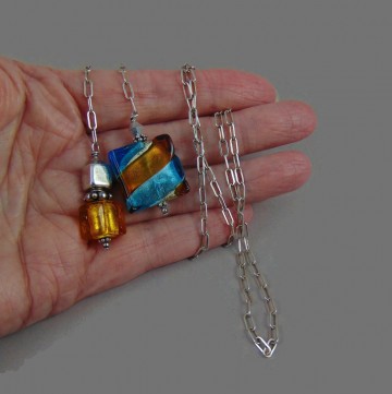 Modernist zilveren forever ling lange ketting art glas open 3