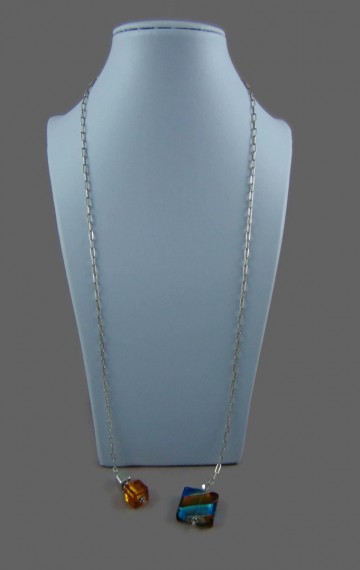 Modernist zilveren forever ling lange ketting art glas open 4