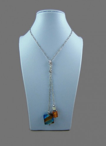 Modernist zilveren forever ling lange ketting art glas open 5