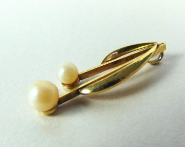 Modernistische art deco gold filled dubbele parel hanger 3