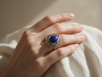 Modernistische zilver lapis lazuli ring rond model