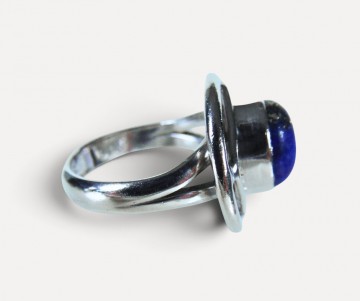 Modernistische zilver lapis lazuli ring rond pr plain 2