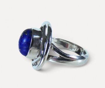 Modernistische zilver lapis lazuli ring rond pr plain 4