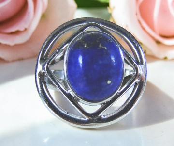 Modernistische zilver lapis lazuli ring rond pr rozen