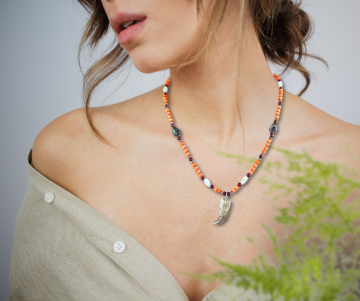 Native american navajo zilver veer oranje edelstenen ketting op dame