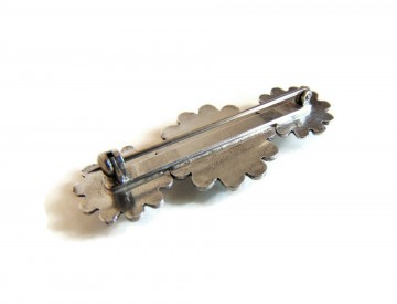 Native langewerpige zilver broche 2 domes groene turquoise cabochon 1