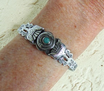 Navajo harvey era nickle silver zilver turquoise slang thunderbird armband pr steen 3