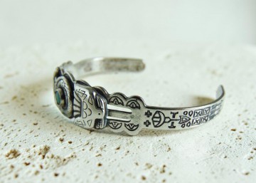 Navajo harvey era nickle silver zilver turquoise slang thunderbird armband pr steen 5