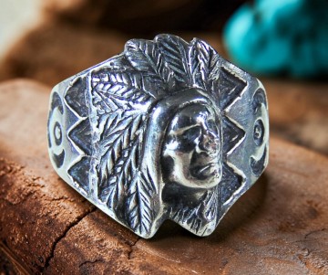 Navajo indianen kop ring zilver pr hout turquoise virtueel model