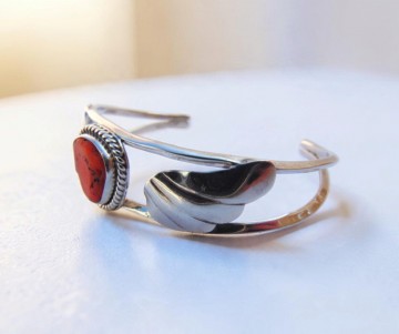 Navajo koraal bladeren dubbel zilver armband pr tafel 3