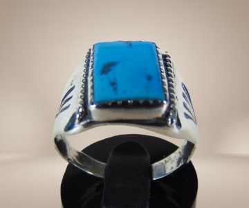 Navajo native american zilver ring rechthoek turquoise stamp zijkant 8
