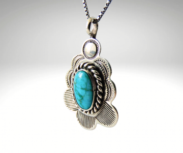 Navajo schulpend zilver turquoise hanger ketting pr 1