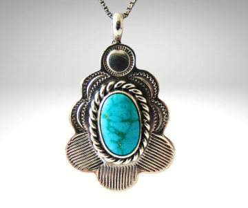 Navajo schulpend zilver turquoise hanger ketting pr 2