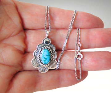 Navajo schulpend zilver turquoise hanger ketting pr 3