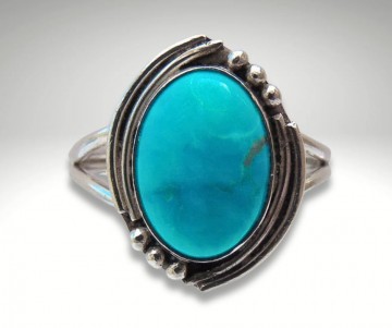 Navajo strak geometrisch ruit turquoise zilver ring cv 4