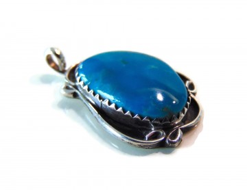 Navajo zilveren ovale sierlijke turquoise hanger 3