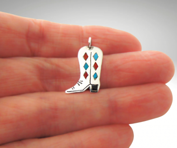 Navajo zilveren turquoise koraal inleg laars hanger pr 3