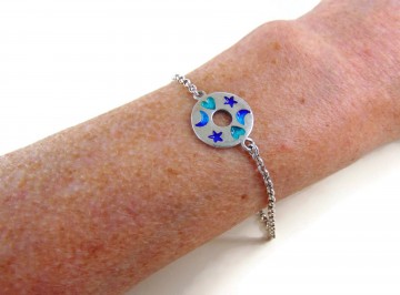 Nieuwe foto zilver schakel armband met donut maan sterren email