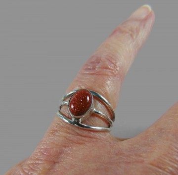 Nieuwe zilveren 3 band ring ovale goudsteen 1