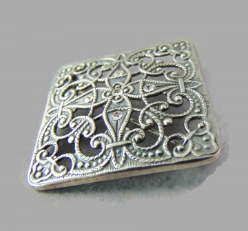 Nieuwe zilveren vierkante opengewerkte broche art deco met steentjes 4
