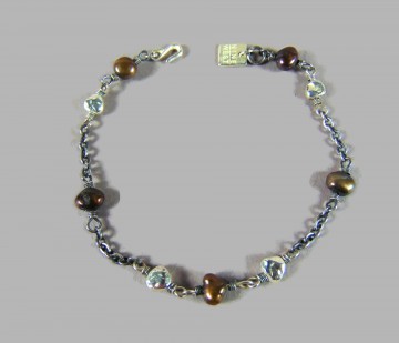 Nine west zilveren armband bruine parel  hartjes  3