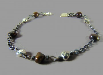 Nine west zilveren armband bruine parel  hartjes  4