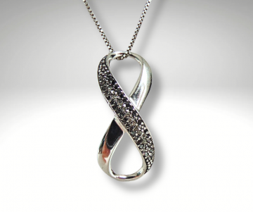 Oneindigheids symbool zilver diamant zwart wit hanger ketting pr 1