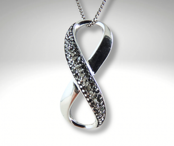 Oneindigheids symbool zilver diamant zwart wit hanger ketting pr 2