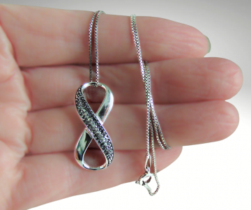 Oneindigheids symbool zilver diamant zwart wit hanger ketting pr 4