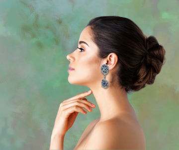 Oosterse lange dubbele filigraan oorbellen faux lapis lazuli clips oor dame